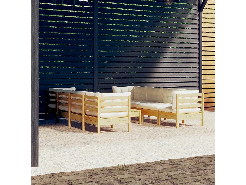 9-delige Loungeset met crèmekleurige kussens massief grenenhout
