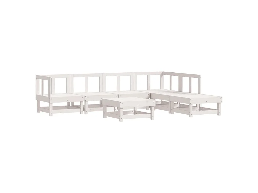 Salon de jardin 7 pcs Blanc Bois de pin massif