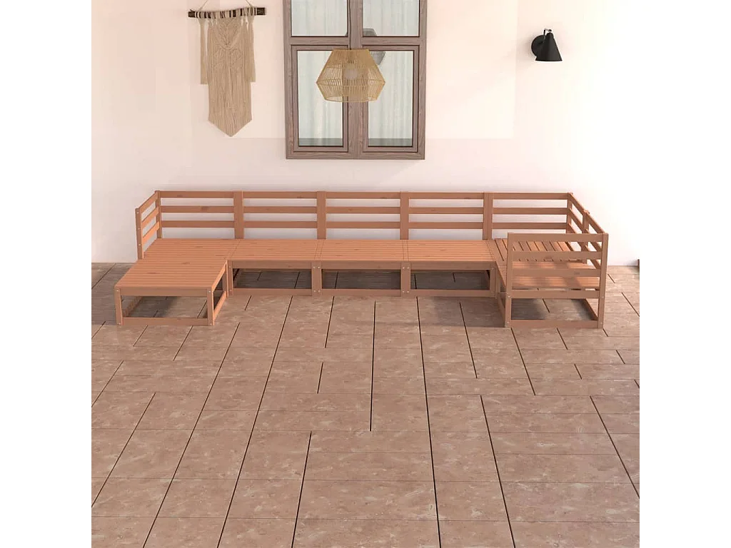 Set Salotto da Giardino 7pz Marrone Ambra Legno Massello Pino
