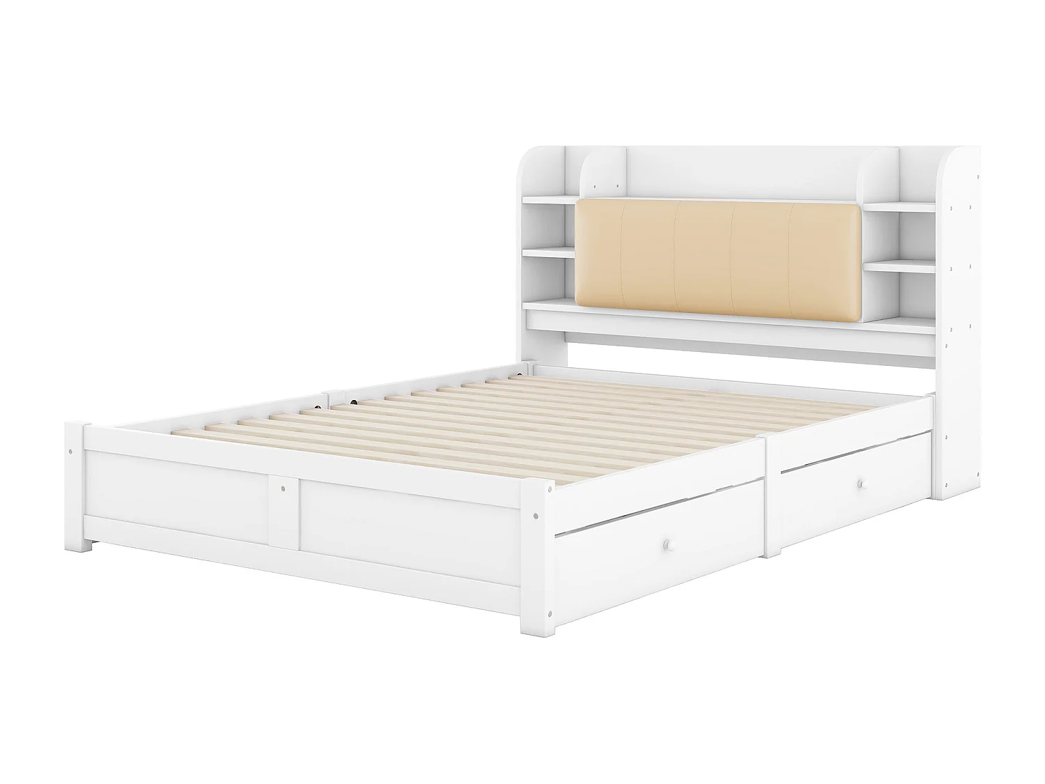 Bed 160 x 200 cm met opbergruimte aan het hoofdeinde en 4 lades - MDF-hout - moderne stijl - wit