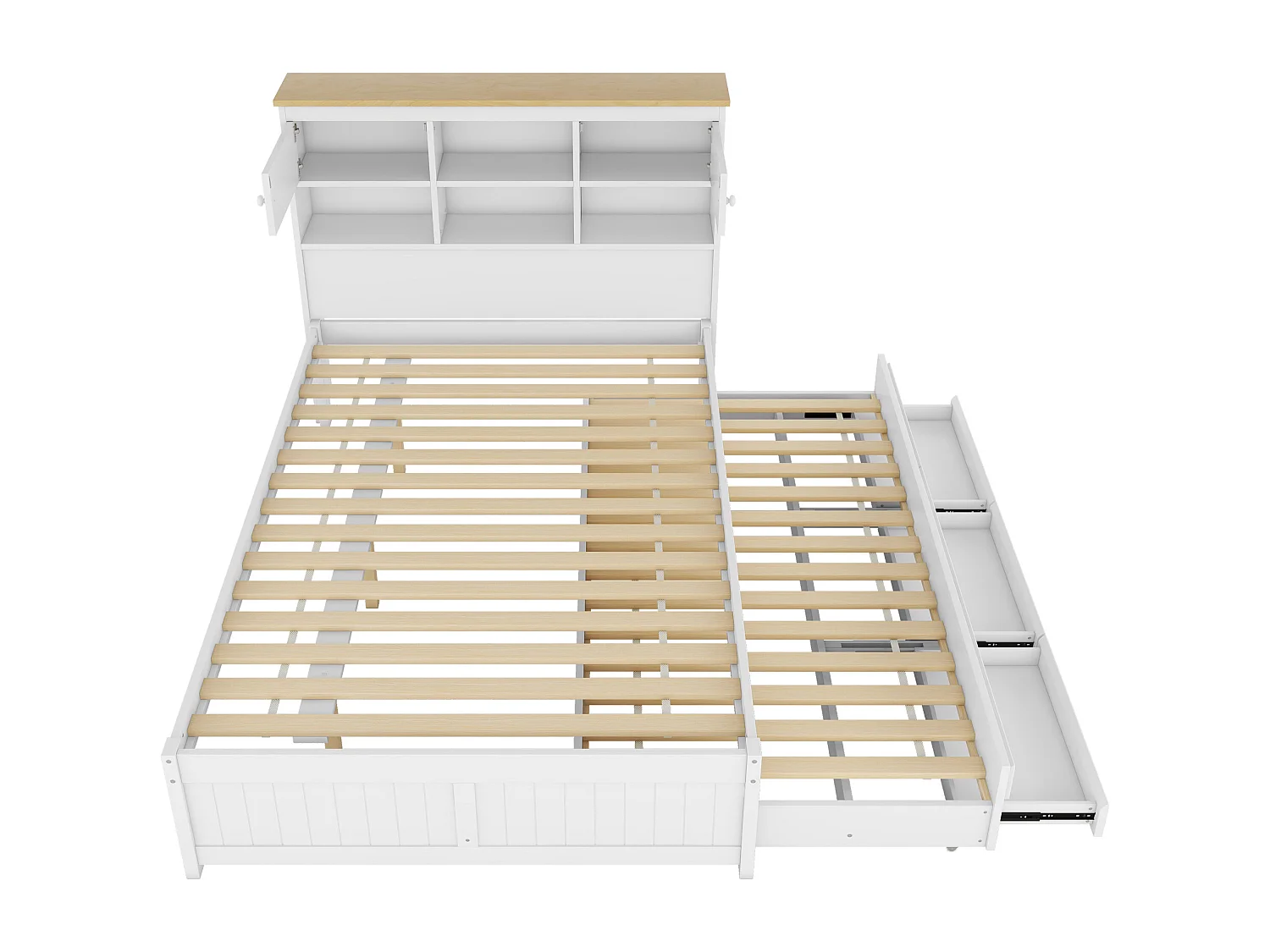 Lit gigogne avec rangements et 3 tiroirs - 140 x 200 et 90 x 190 cm - bois MDF - blanc - LOSIANA