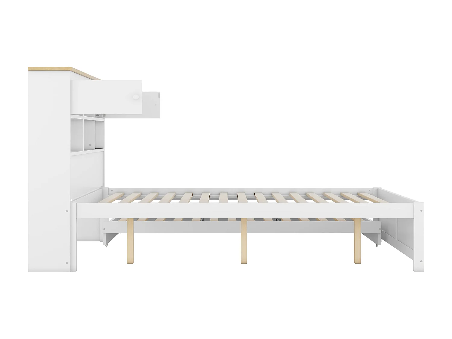 Lit gigogne avec rangements et 3 tiroirs - 140 x 200 et 90 x 190 cm - bois MDF - blanc - LOSIANA