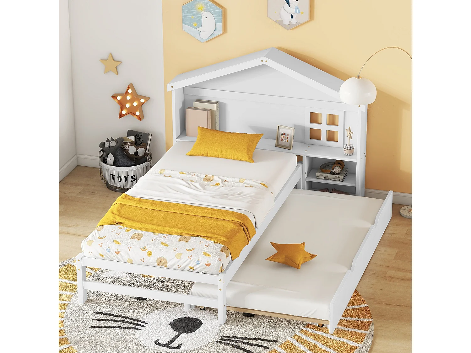 Uitschuifbed met opbergruimte - 90 x 200 cm + 90 x 180 cm - MDF-hout - voor kinderen - wit