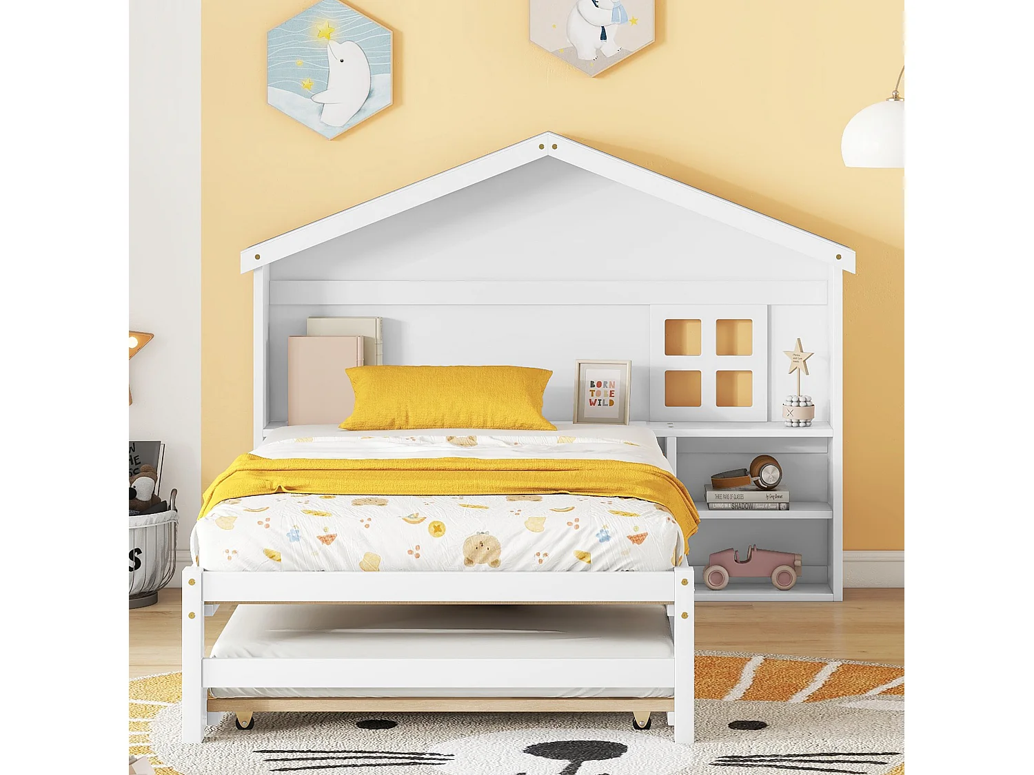 Uitschuifbed met opbergruimte - 90 x 200 cm + 90 x 180 cm - MDF-hout - voor kinderen - wit