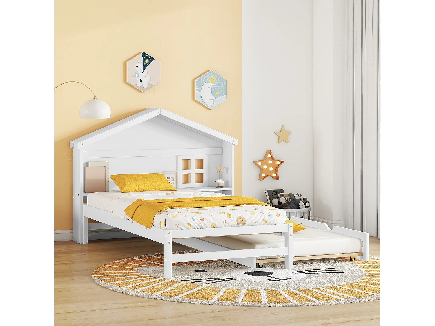 Uitschuifbed met opbergruimte - 90 x 200 cm + 90 x 180 cm - MDF-hout - voor kinderen - wit