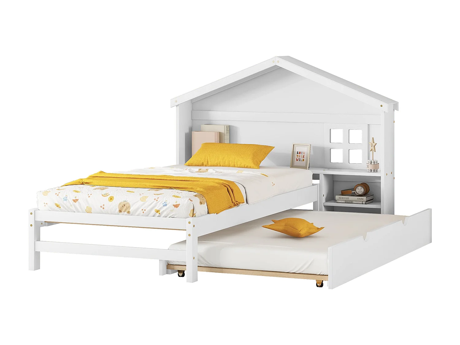 Uitschuifbed met opbergruimte - 90 x 200 cm + 90 x 180 cm - MDF-hout - voor kinderen - wit