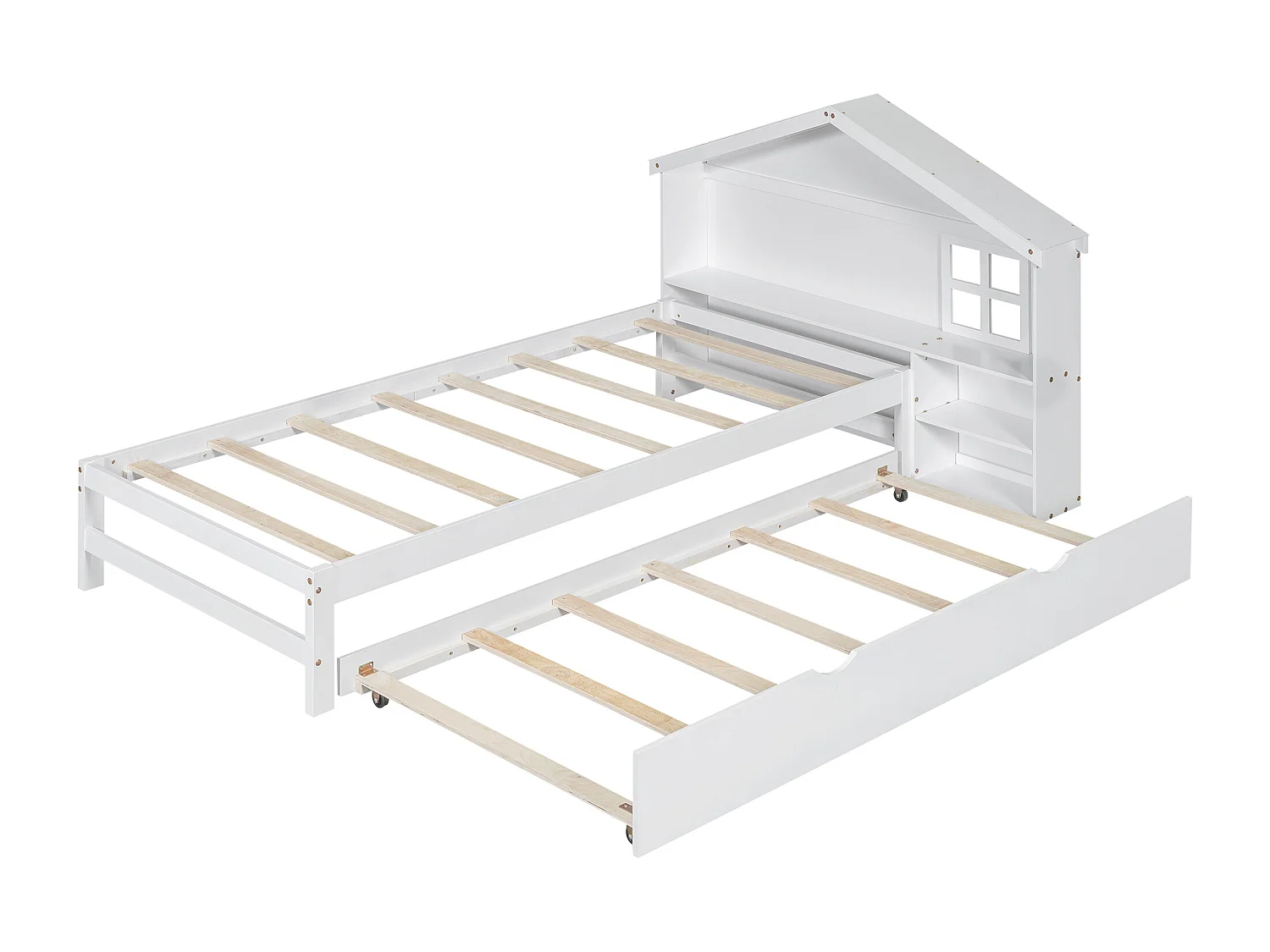 Uitschuifbed met opbergruimte - 90 x 200 cm + 90 x 180 cm - MDF-hout - voor kinderen - wit