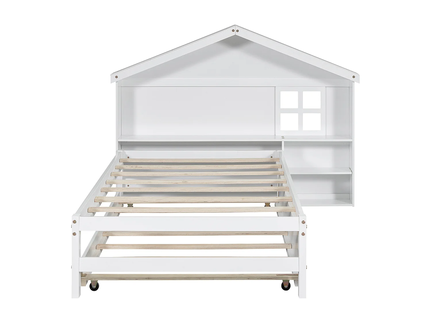 Uitschuifbed met opbergruimte - 90 x 200 cm + 90 x 180 cm - MDF-hout - voor kinderen - wit