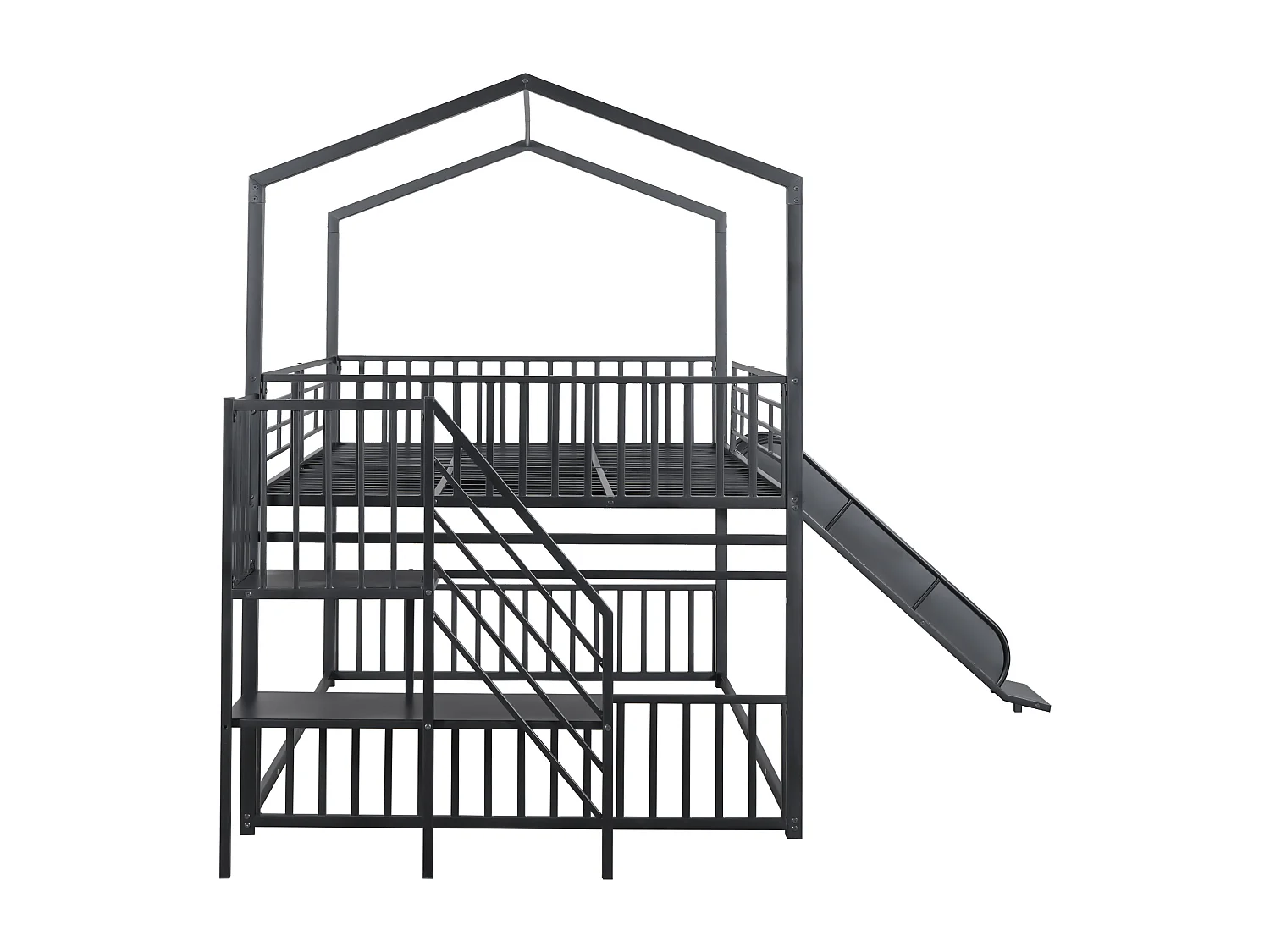 Lits superposés 2 x 140 x 200 cm avec toboggan et escalier pour enfant - Métal - Noir