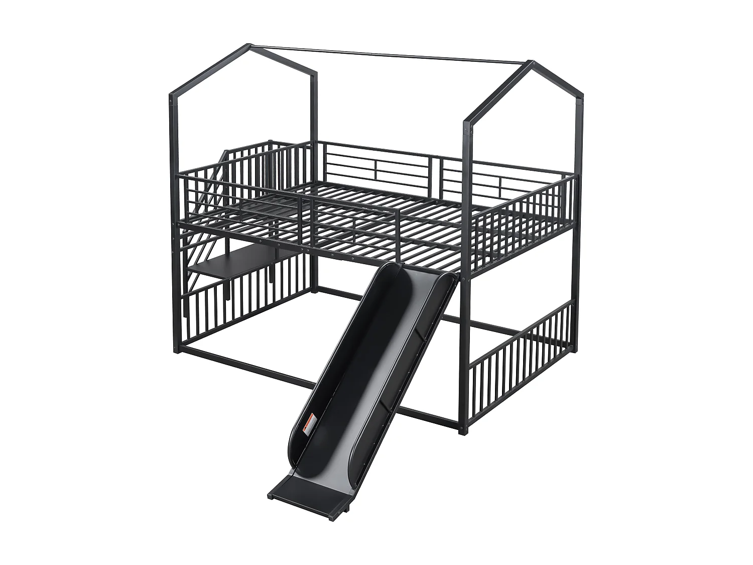 Lits superposés 2 x 140 x 200 cm avec toboggan et escalier pour enfant - Métal - Noir