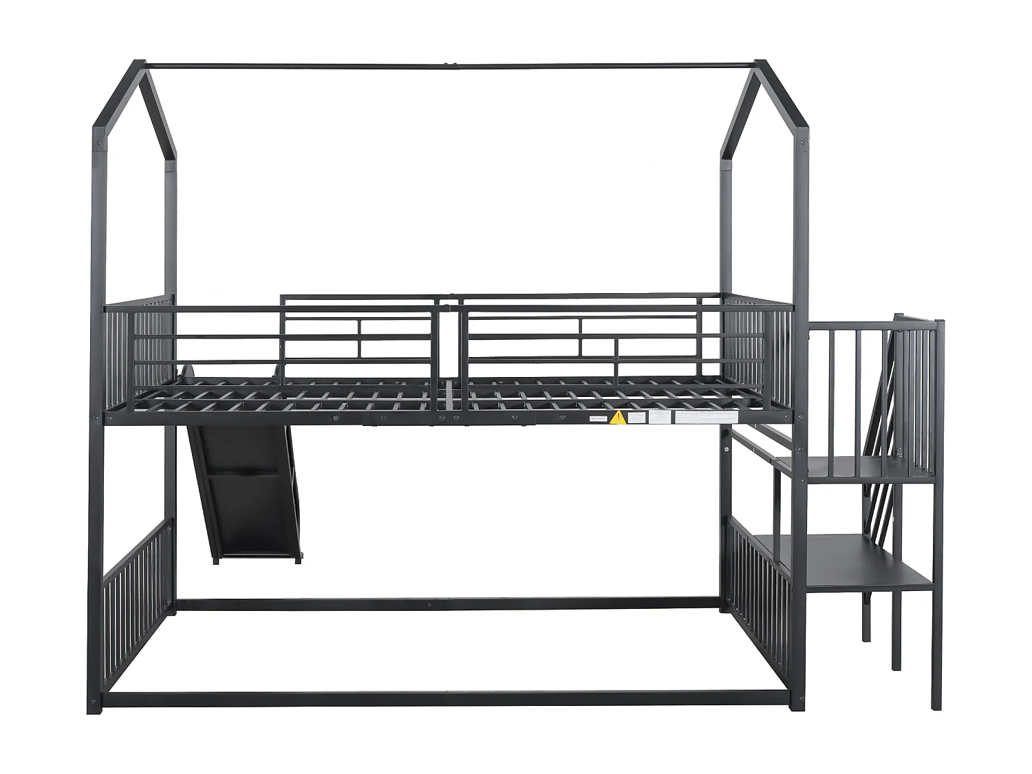 Lits superposés 2 x 140 x 200 cm avec toboggan et escalier pour enfant - Métal - Noir