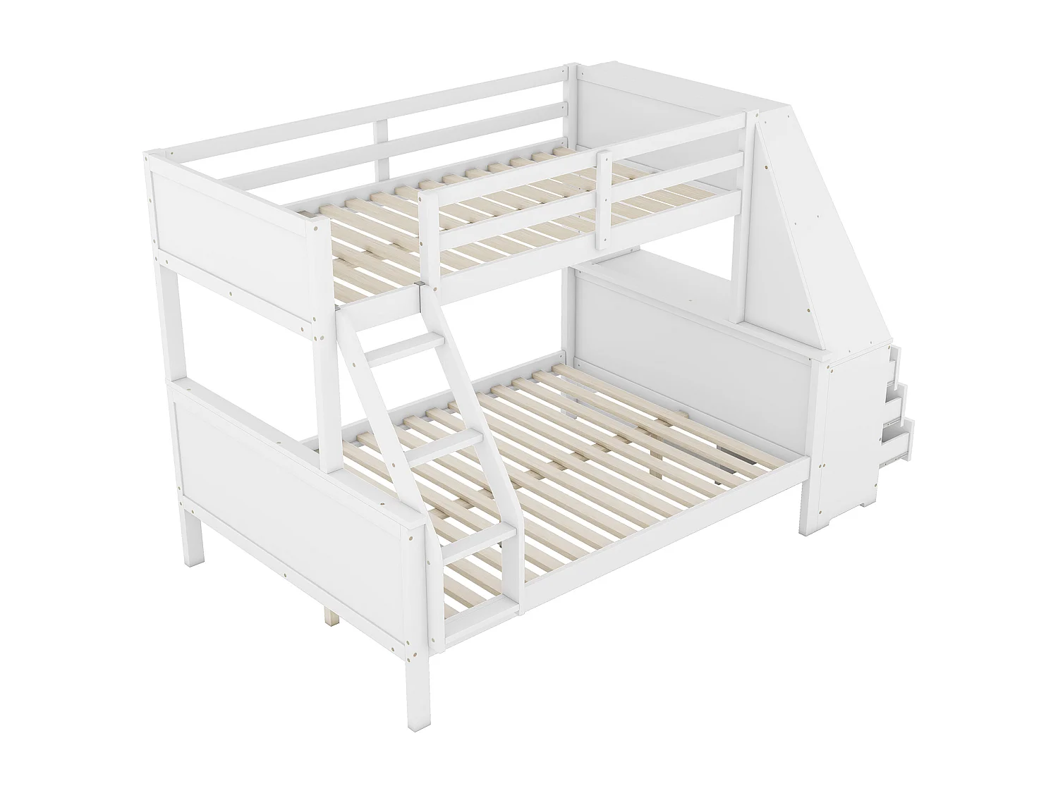 Stapelbed 90 x 200 cm + 140 x 200 cm - bureau + 3 lades + plank - MDF hout - wit