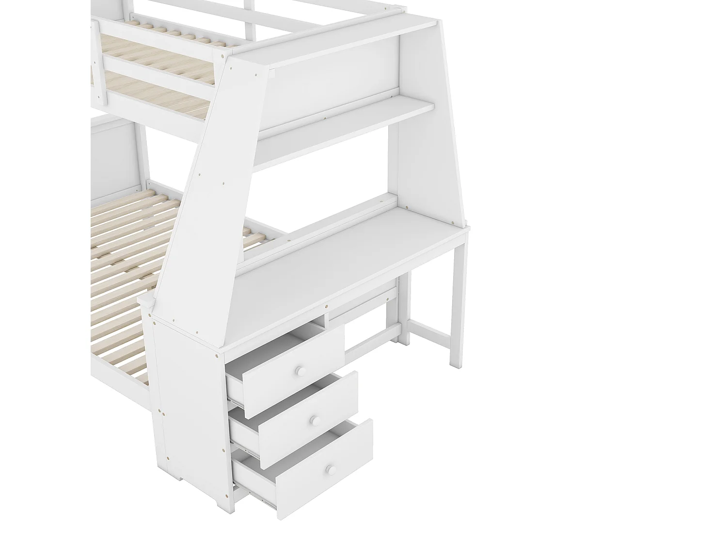 Stapelbed 90 x 200 cm + 140 x 200 cm - bureau + 3 lades + plank - MDF hout - wit