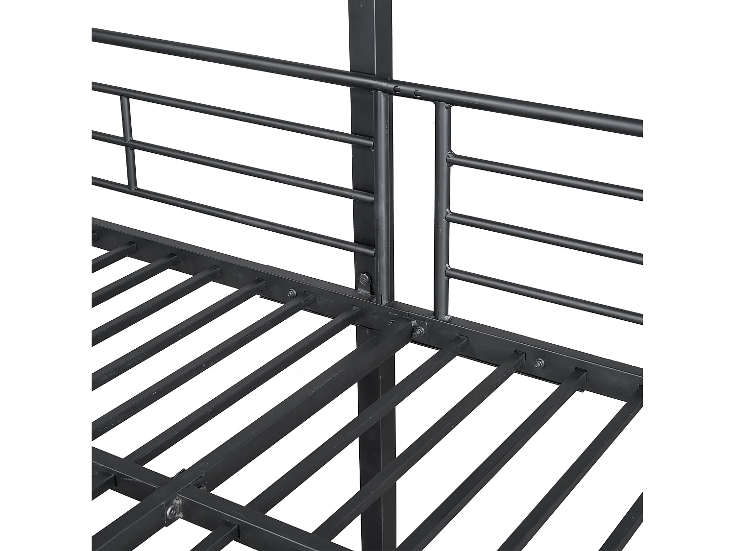 Lits superposés triples 90 x 200 cm - Garde-corps haut et échelle - Métal - Noir