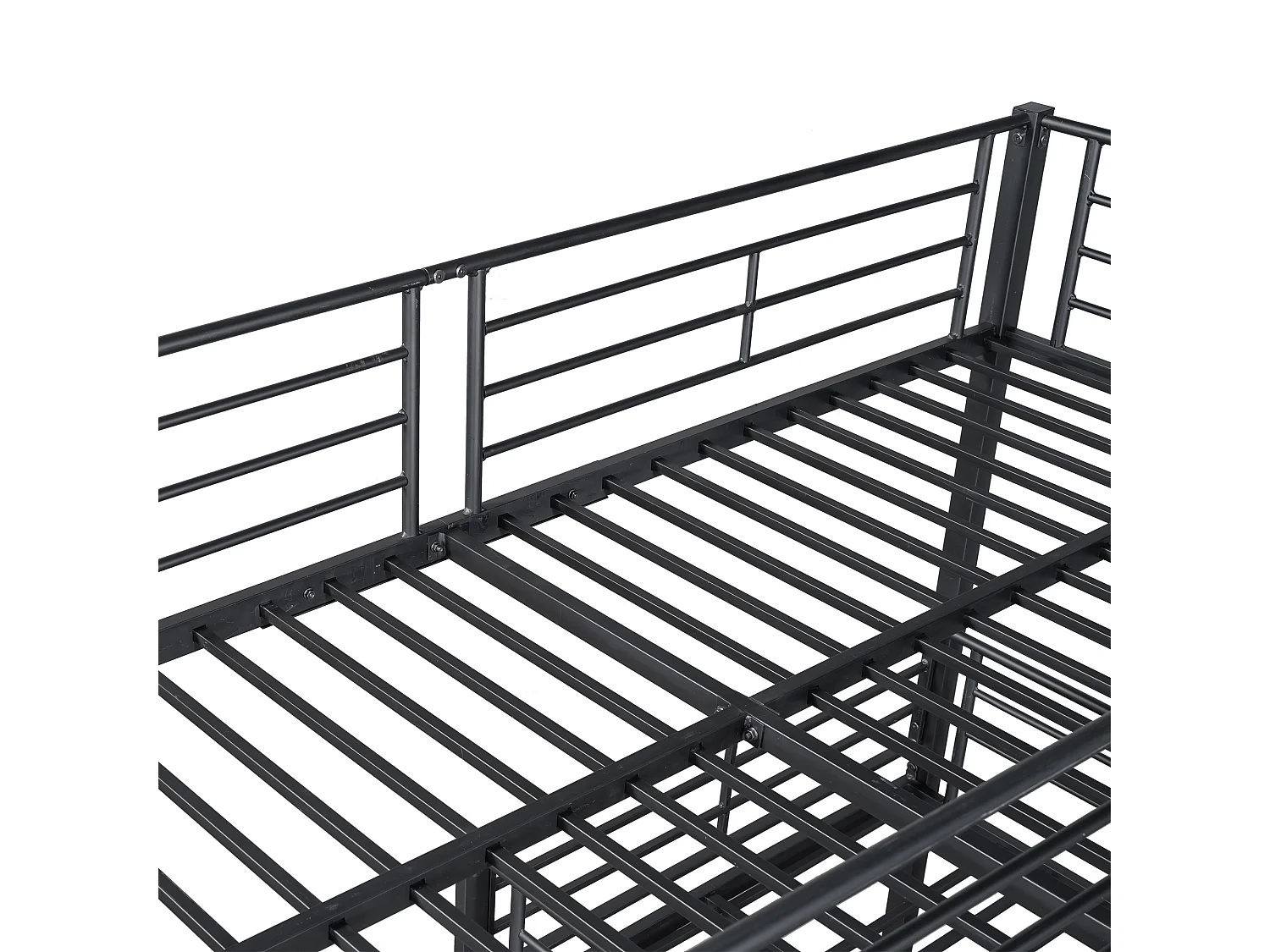 Lits superposés triples 90 x 200 cm - Garde-corps haut et échelle - Métal - Noir