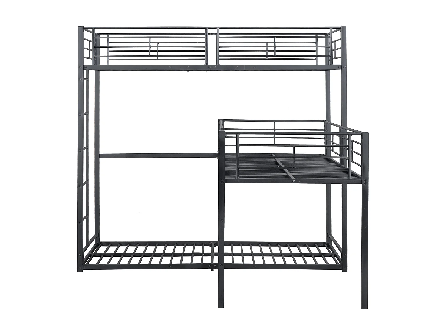 Lits superposés triples 90 x 200 cm - Garde-corps haut et échelle - Métal - Noir