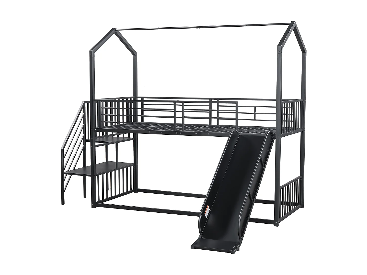 Literas 2 x 90 x 200 cm con tobogán y escalera - Metal - para niños - Negro