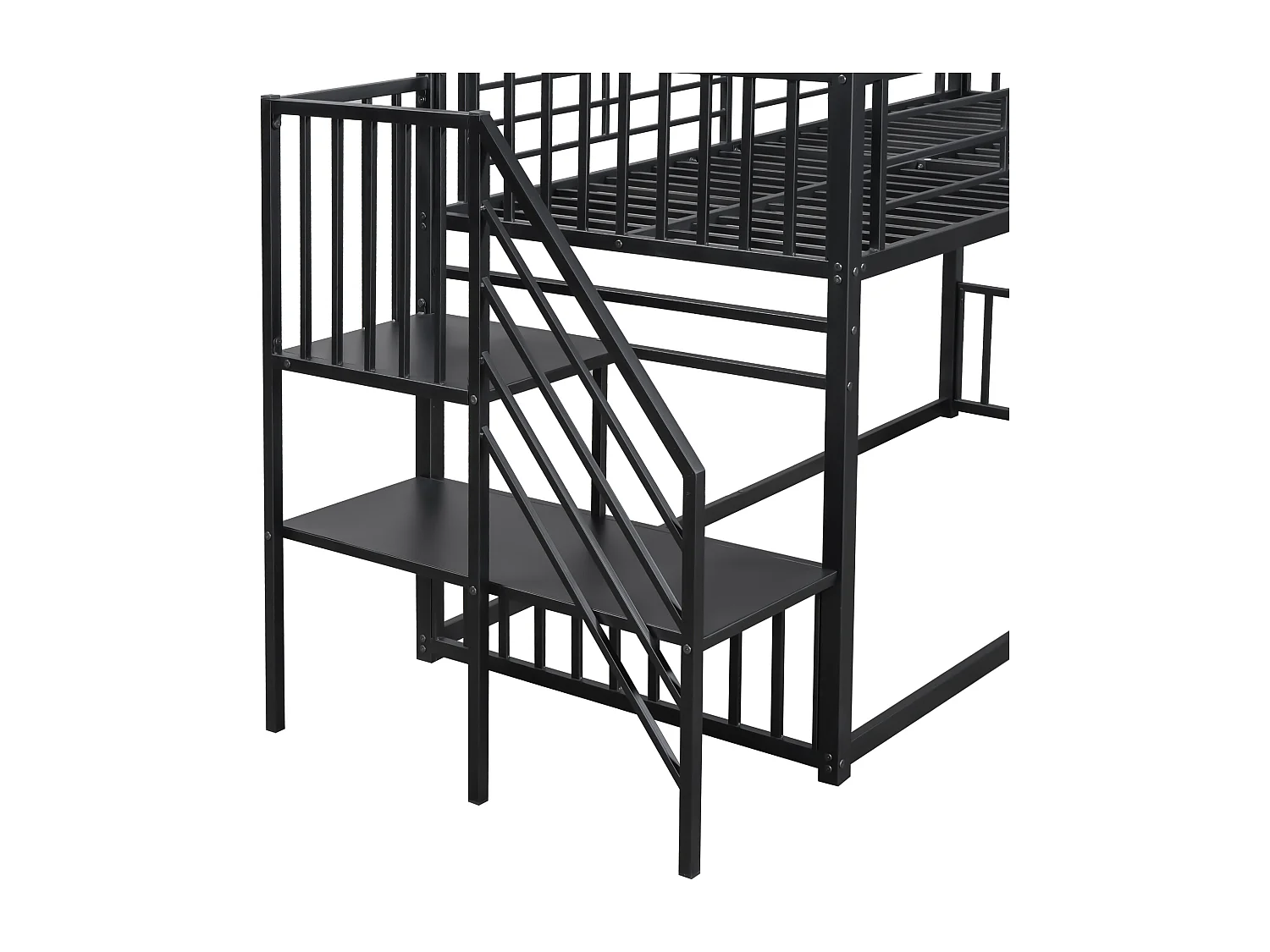 Literas 2 x 90 x 200 cm con tobogán y escalera - Metal - para niños - Negro