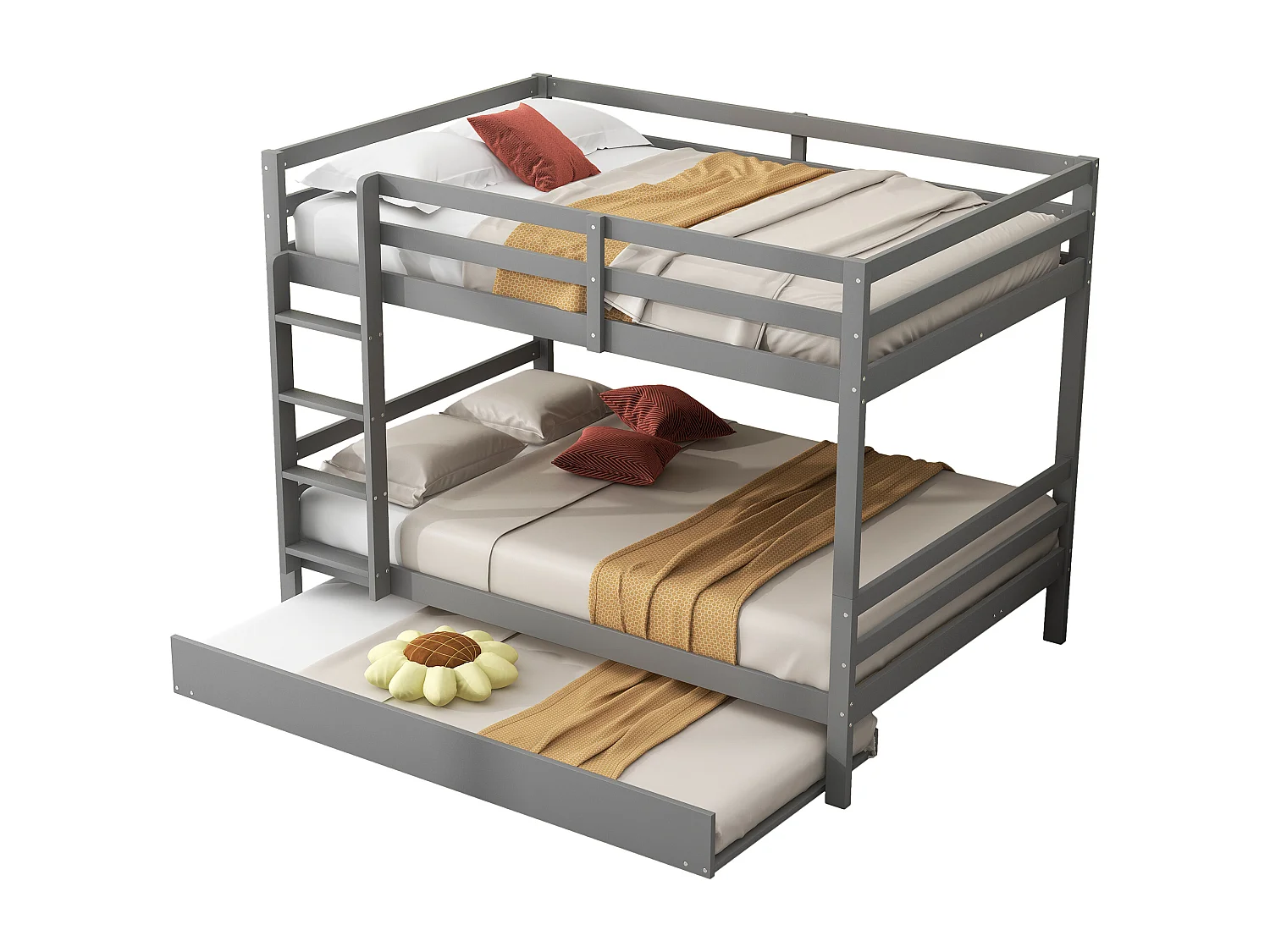 Stapelbed 140 x 200 cm met uitschuifbed 90 x 200 cm - leuning en trap - MDF-hout - grijs