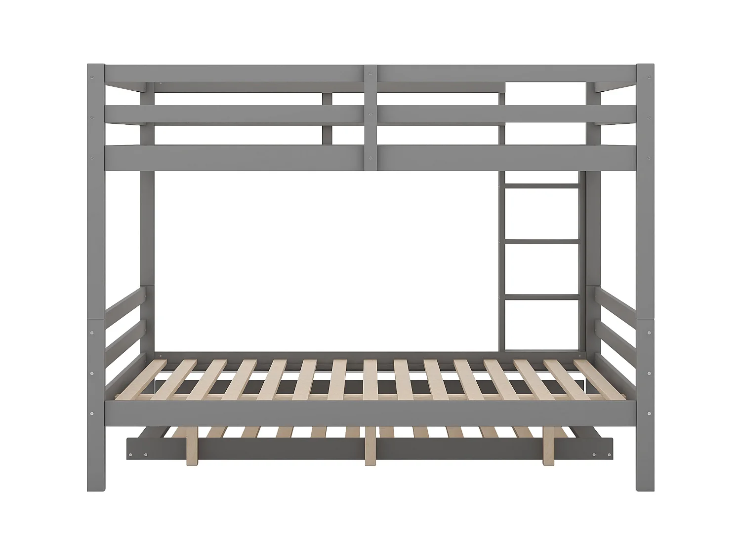 Lits superposés 140 x 200 cm avec lit gigogne 90 x 200 cm - garde-corps et escalier - Bois MDF - gris