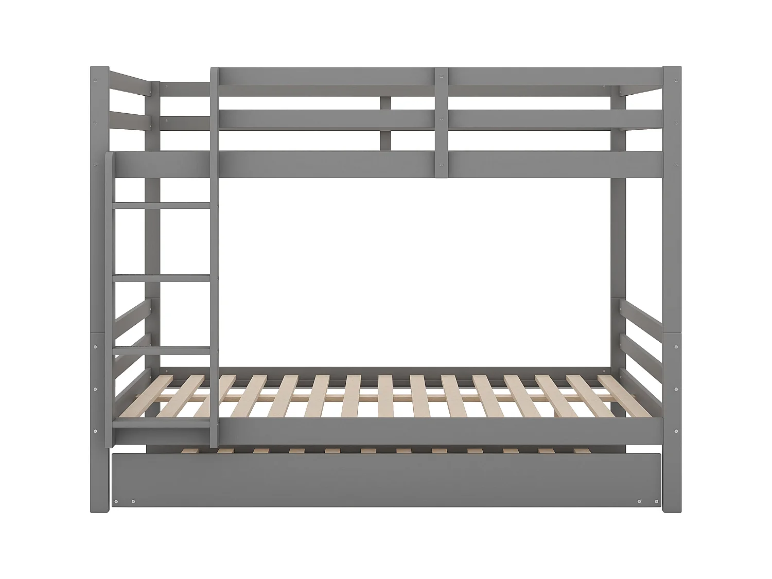 Lits superposés 140 x 200 cm avec lit gigogne 90 x 200 cm - garde-corps et escalier - Bois MDF - gris