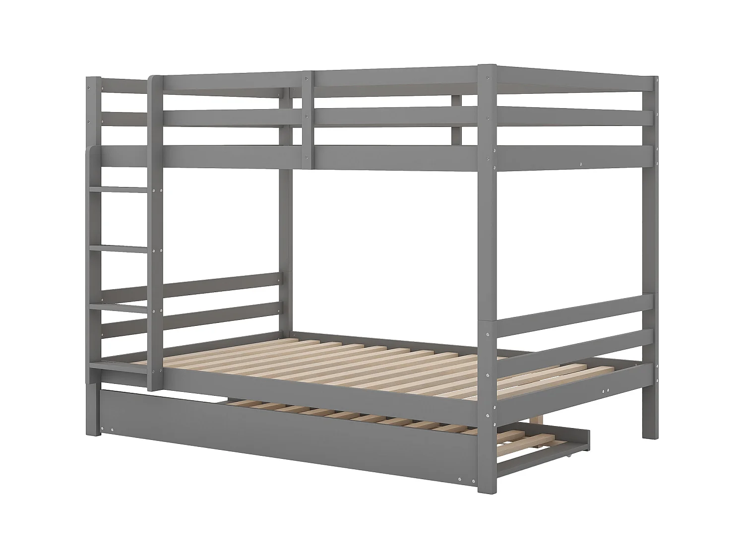 Lits superposés 140 x 200 cm avec lit gigogne 90 x 200 cm - garde-corps et escalier - Bois MDF - gris