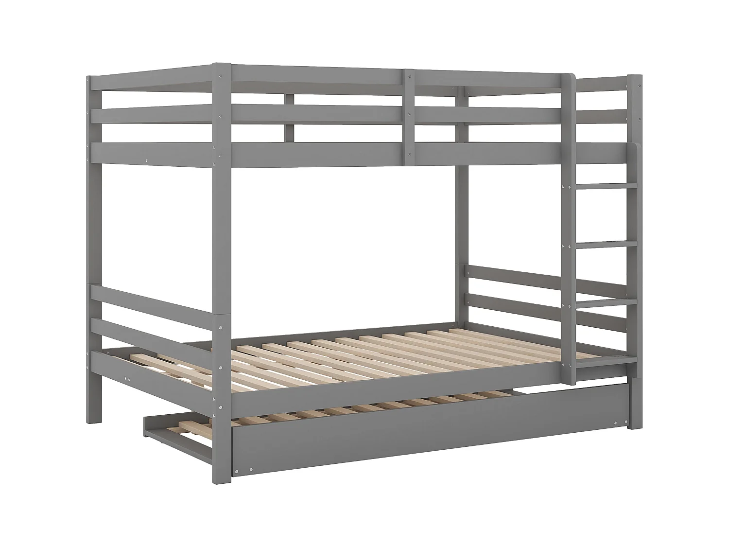 Lits superposés 140 x 200 cm avec lit gigogne 90 x 200 cm - garde-corps et escalier - Bois MDF - gris