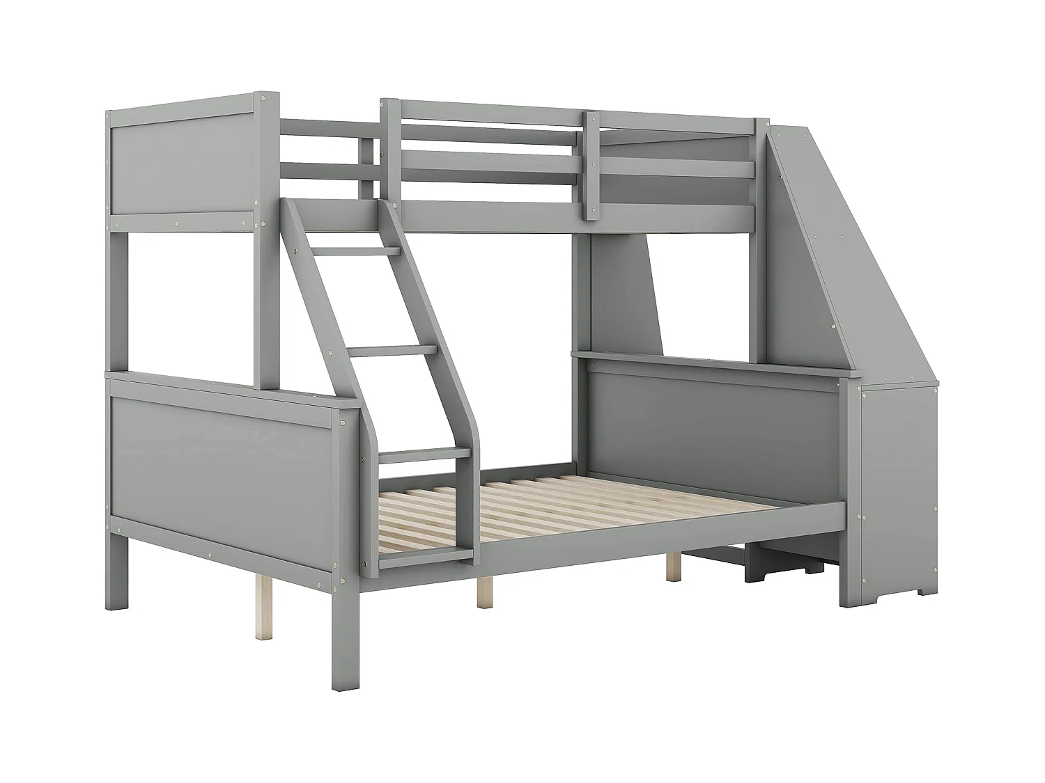 Stapelbed 90 x 200 cm + 140 x 200 cm - bureau + 3 lades + plank - MDF hout - grijs