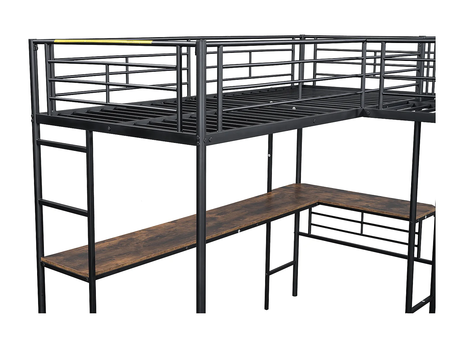 Cama doble entreplanta - 2 x 90 x 200 cm - con escritorio de esquina y escalera - metal - negro