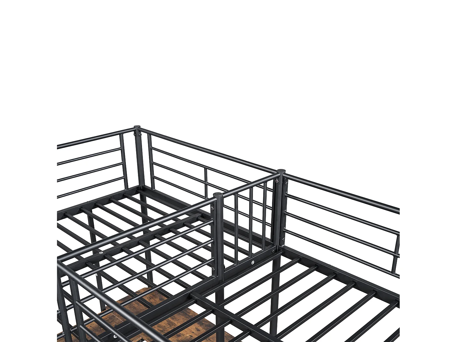 2-Sitzer-Mezzanine-Bett – 2 x 90 x 200 cm – mit Eckschreibtisch und Leitern – Metall – Schwarz