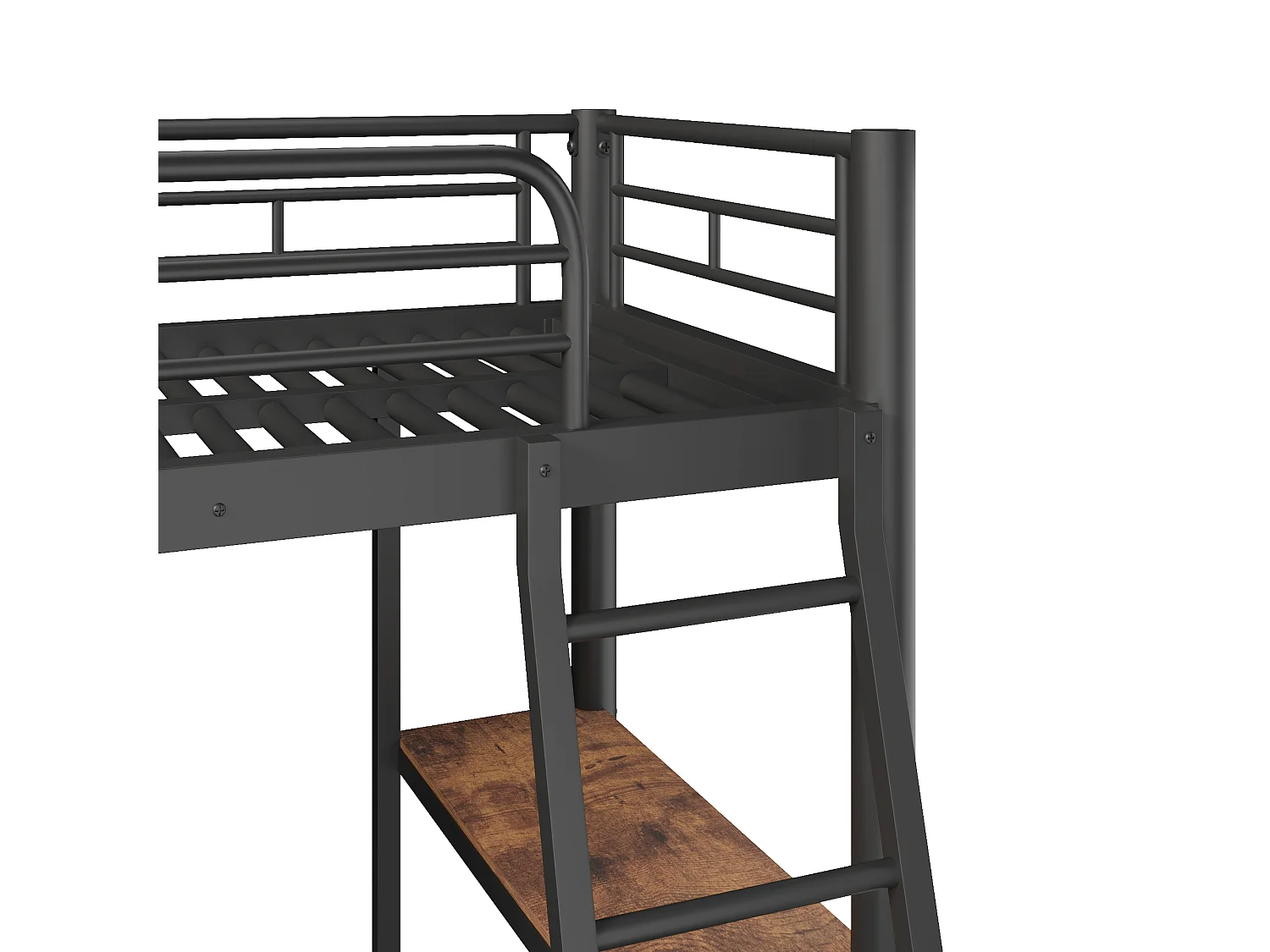 Letto a soppalco matrimoniale - 2 x 90 x 200 cm - con scrivania angolare e scalette - metallo - nero