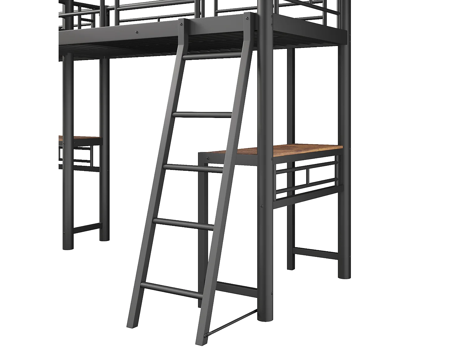 Letto a soppalco matrimoniale - 2 x 90 x 200 cm - con scrivania angolare e scalette - metallo - nero
