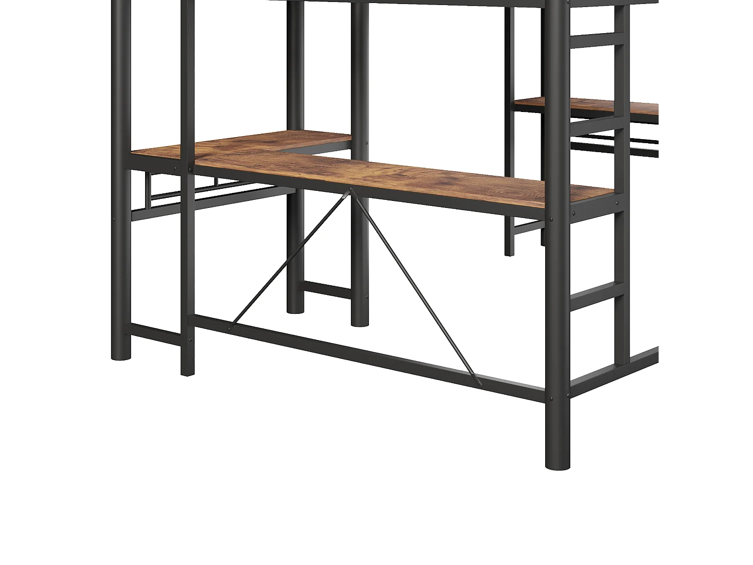 Letto a soppalco matrimoniale - 2 x 90 x 200 cm - con scrivania angolare e scalette - metallo - nero