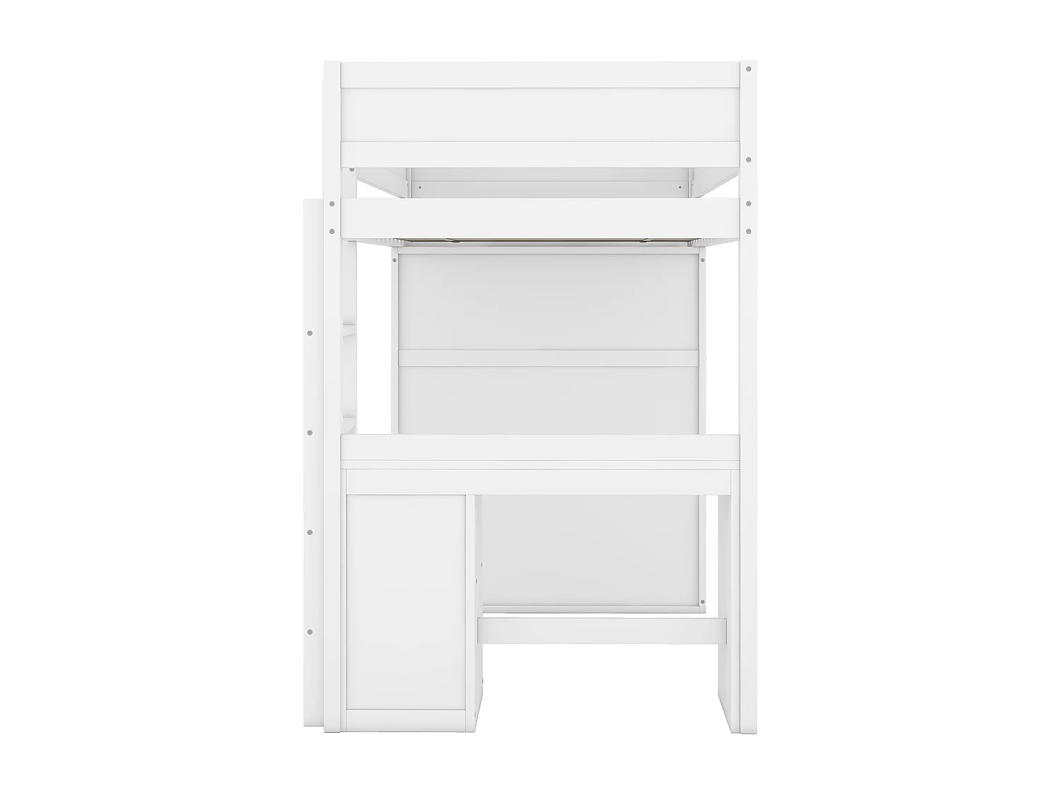 Lit mezzanine 90 x 200 cm avec bureau + 2 tiroirs - Armoir avec porte coulissante - Bois MDF - Blanc