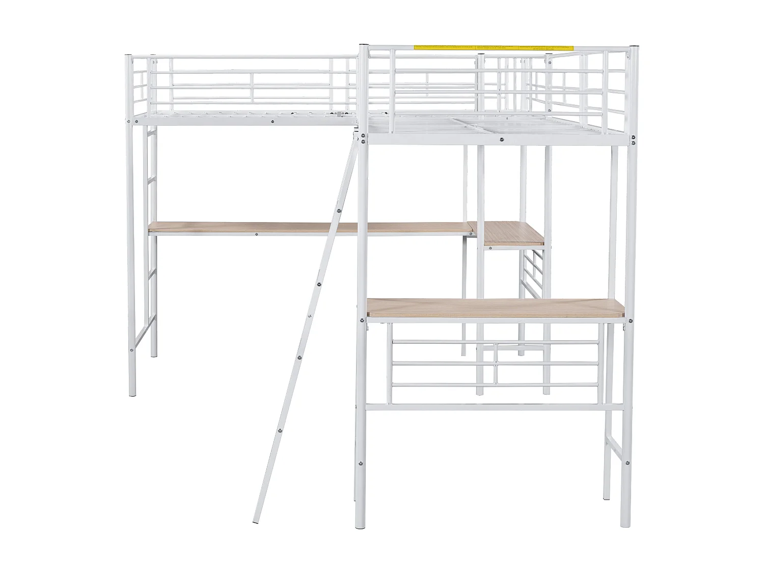 2-Sitzer-Mezzanine-Bett – 2 x 90 x 200 cm – mit Eckschreibtisch und Leitern – Metall – weiß