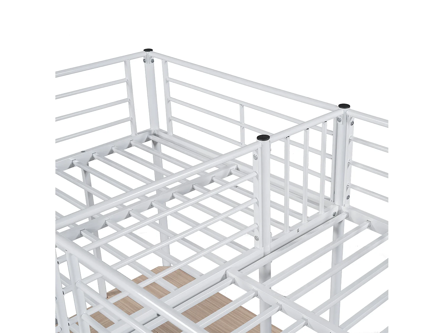 2-Sitzer-Mezzanine-Bett – 2 x 90 x 200 cm – mit Eckschreibtisch und Leitern – Metall – weiß