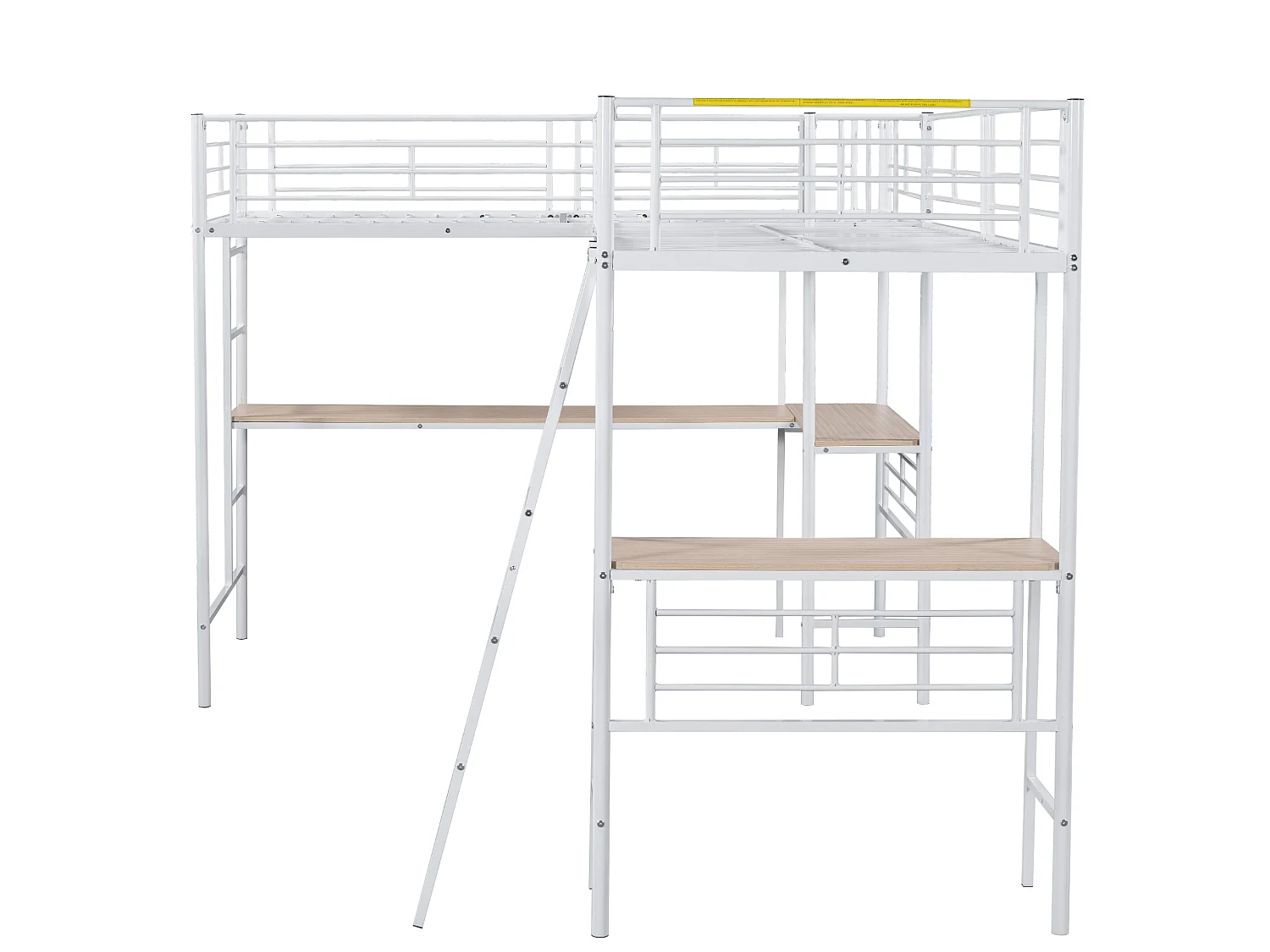 2-Sitzer-Mezzanine-Bett – 2 x 90 x 200 cm – mit Eckschreibtisch und Leitern – Metall – weiß