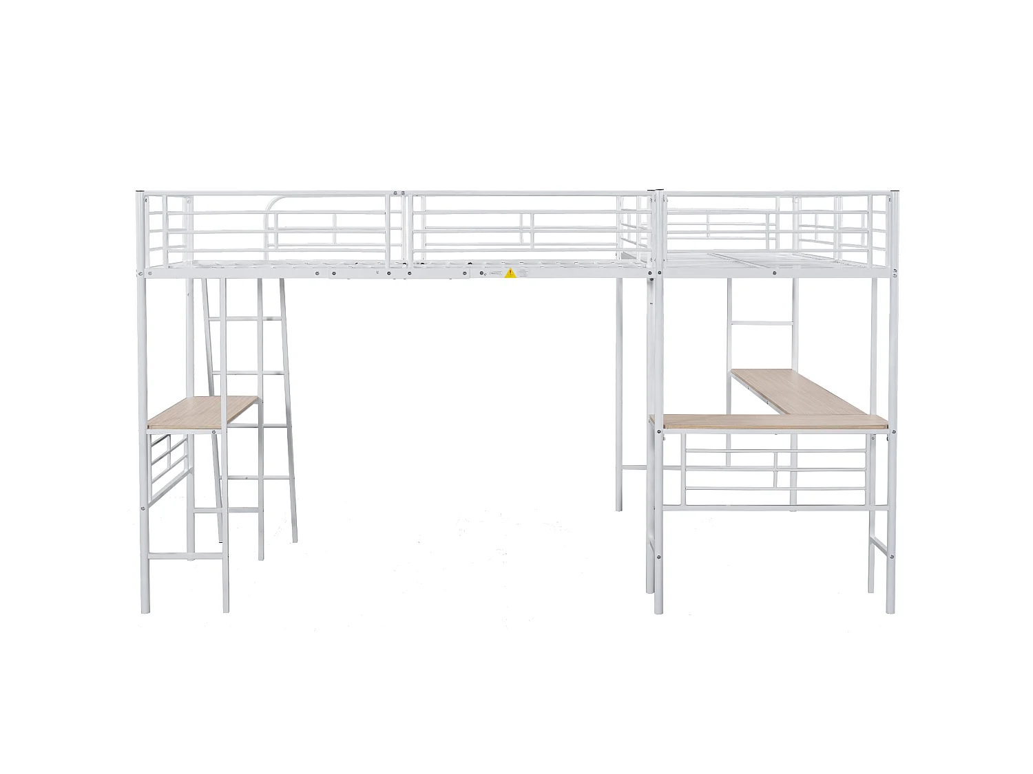 2-Sitzer-Mezzanine-Bett – 2 x 90 x 200 cm – mit Eckschreibtisch und Leitern – Metall – weiß
