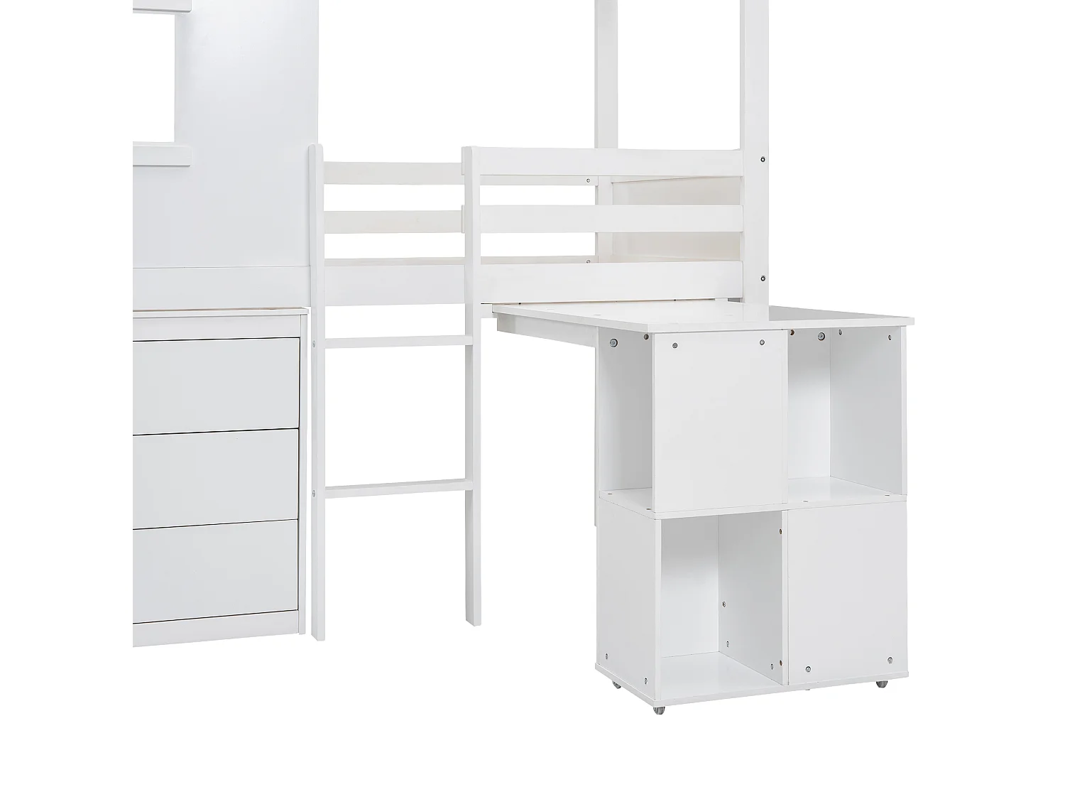 Mezzaninebed 90 x 200 cm met 3 lades en uitschuifbaar bureau - hoogslaper - MDF-hout - wit