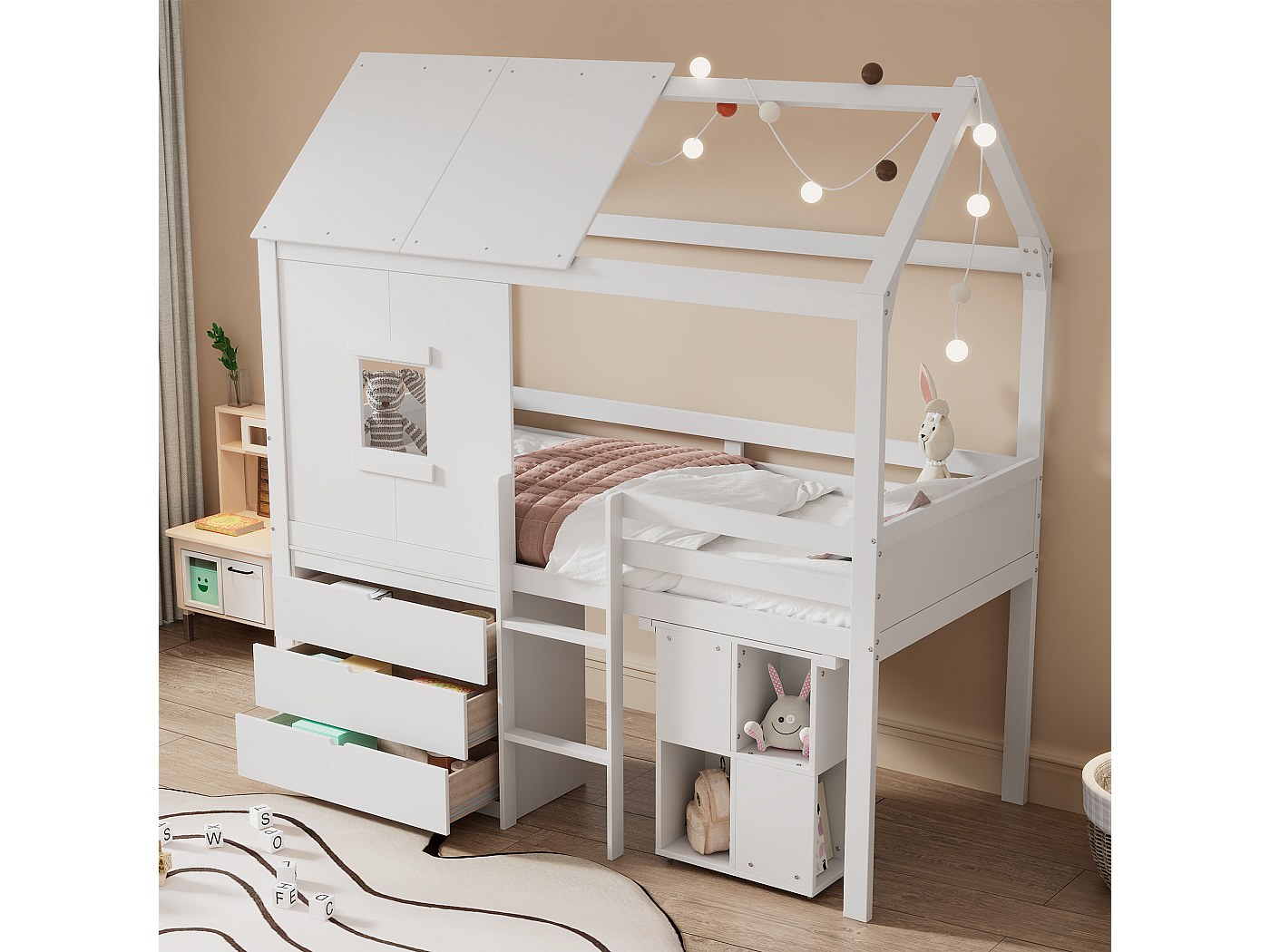 Lit mezzanine 90 x 200 cm avec 3 tiroirs et bureau extensible - lit ...