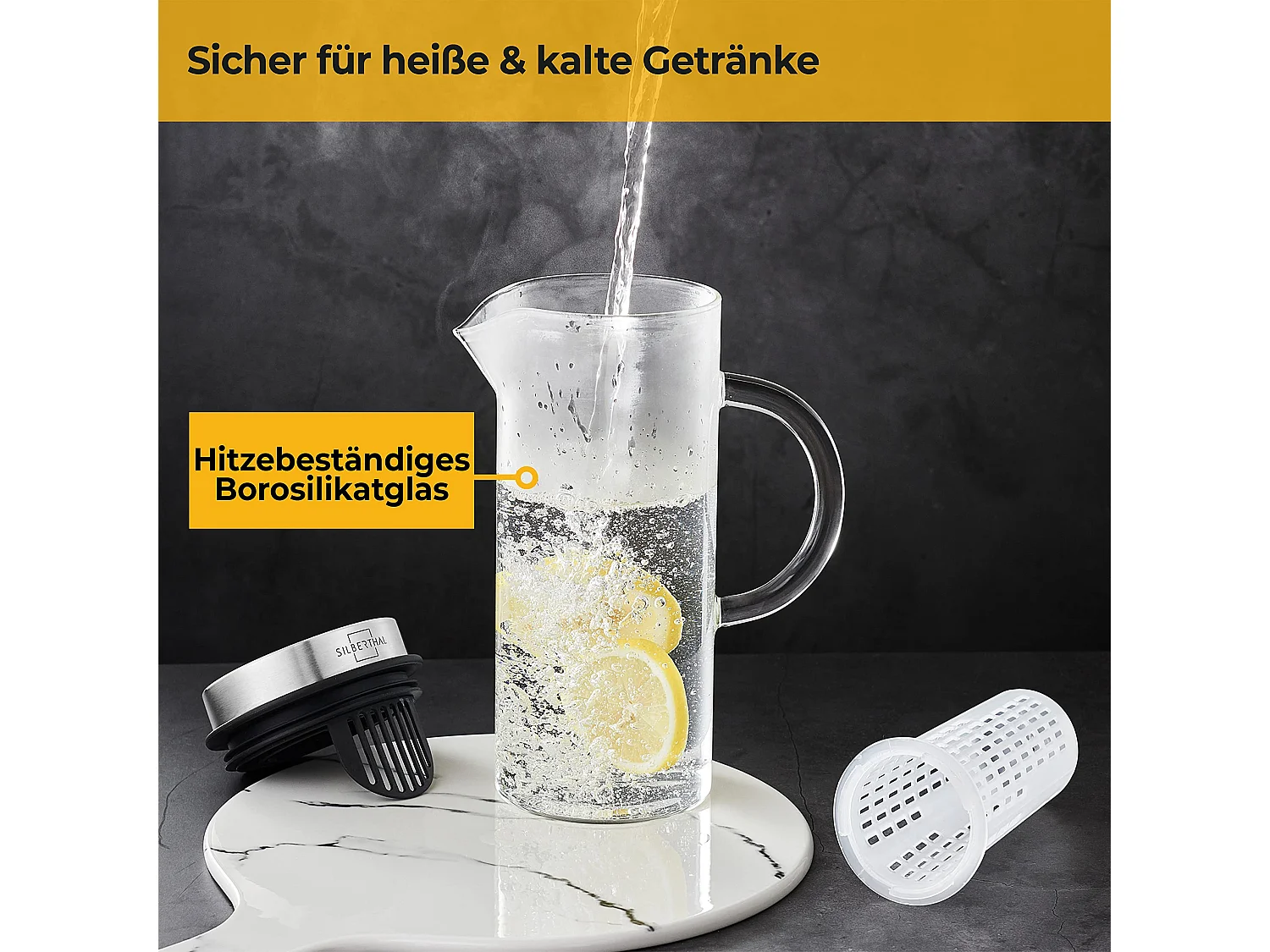 SILBERTHAL Glaskaraffe mit Frucheinsatz - 1 Liter