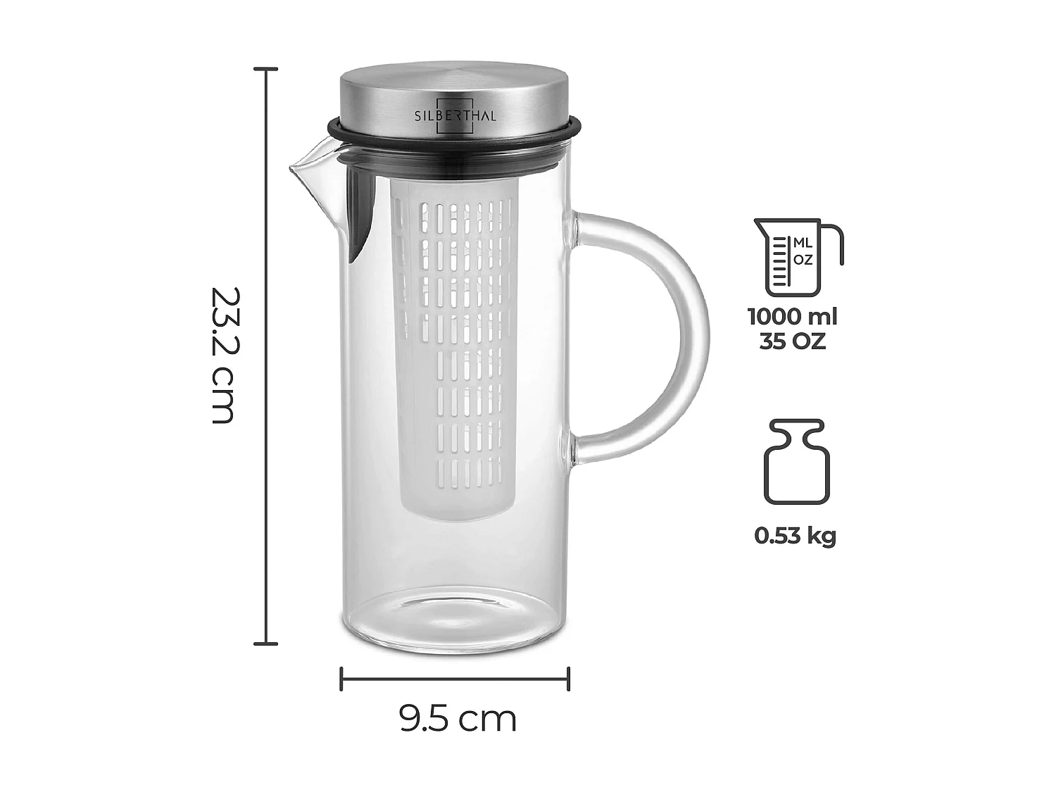 SILBERTHAL Glaskaraffe mit Frucheinsatz - 1 Liter