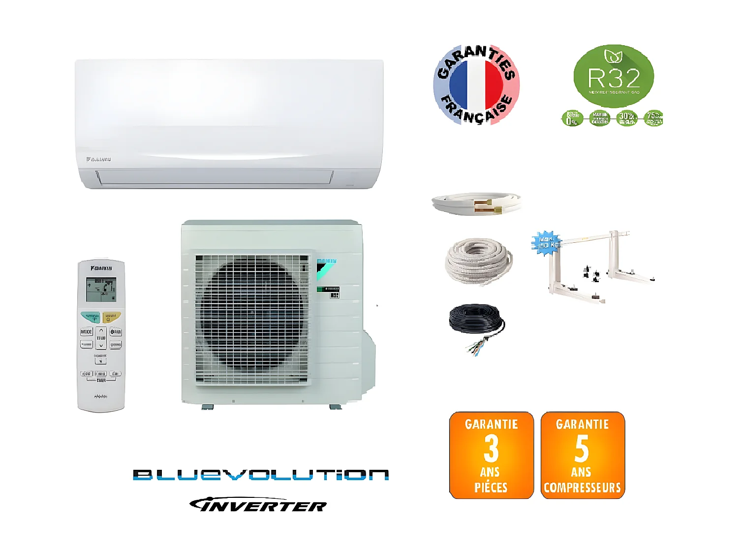 Climatiseur réversible Mono-split DAIKIN FTXF50E + RXF50E + kit de pose 10 mètres bluevolution A++