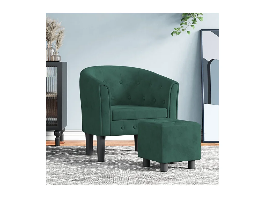 Poltrona Cabriolet con Poggiapiedi Verde Scuro in Velluto