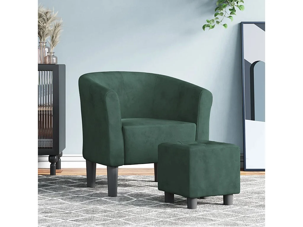 Sillón con taburete terciopelo verde oscuro