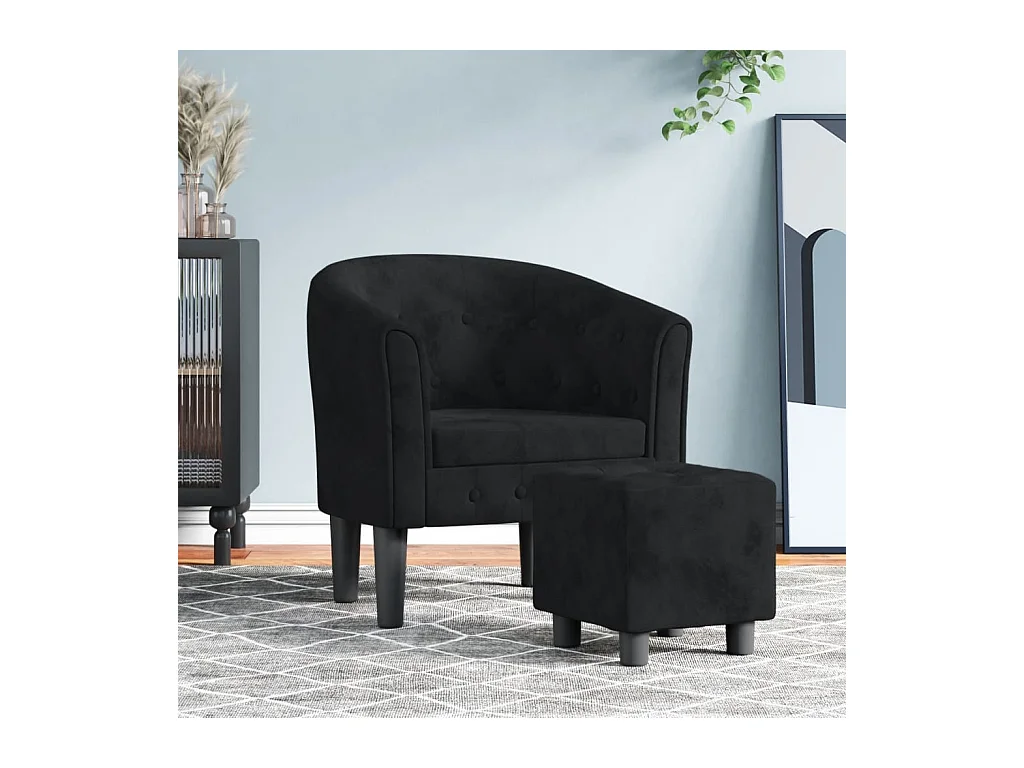 Fauteuil avec repose-pied noir velours