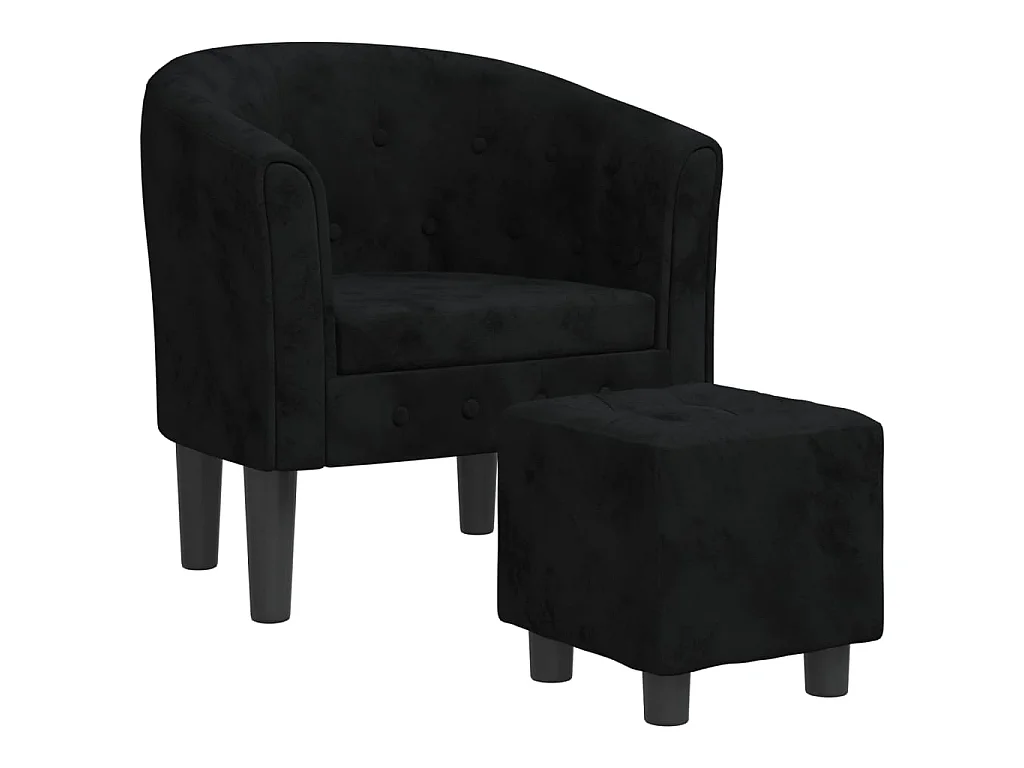 Clubsessel mit Fußhocker Schwarz Samt