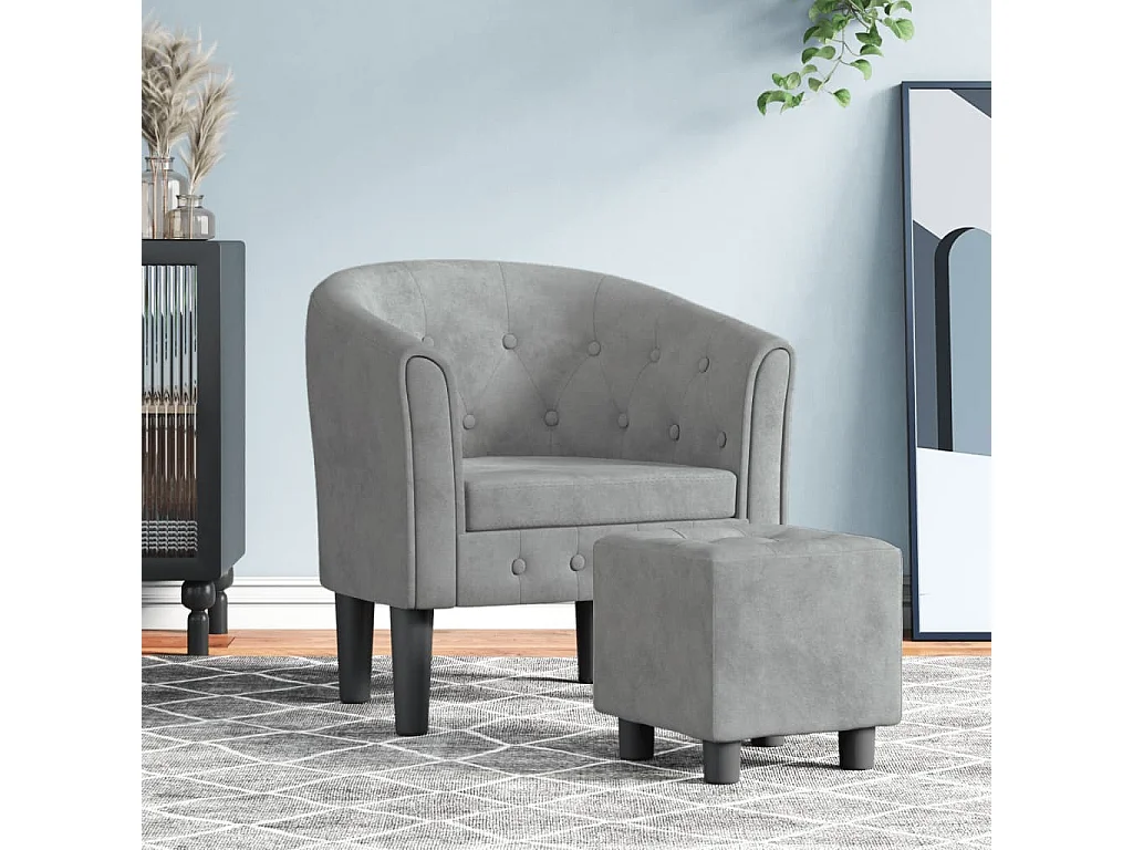 Fauteuil avec repose-pied gris clair velours