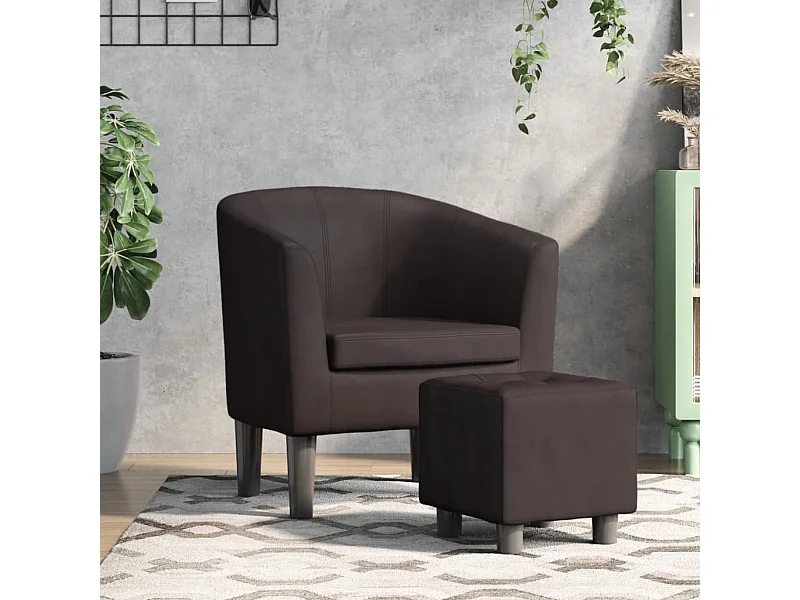 Clubsessel mit Fußhocker Braun Kunstleder