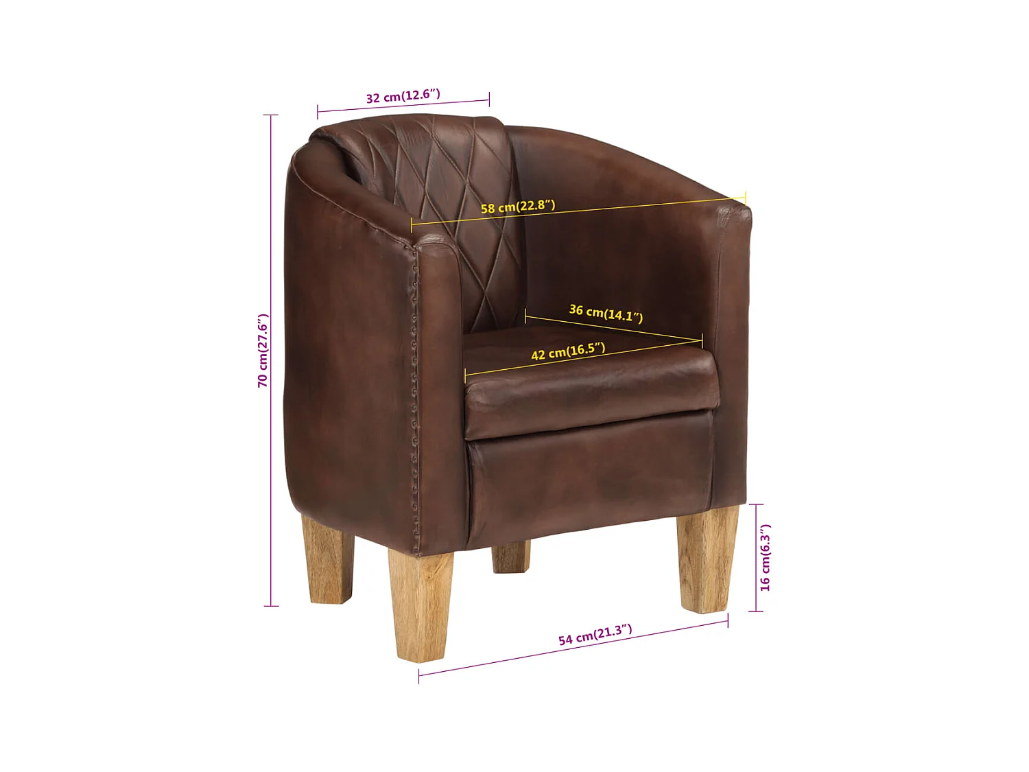 Fauteuil Marron foncé Cuir véritable